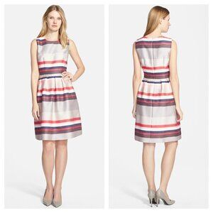 HUGO BOSS Diljana Striped Fit and Flare Dress Sleeveless White Gray Women's 8